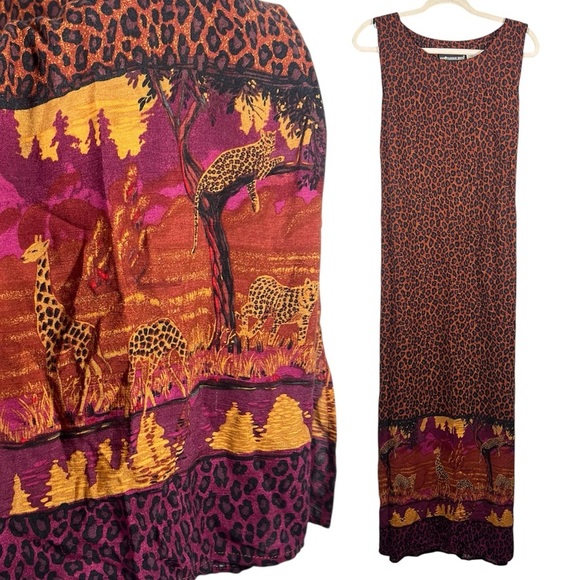 Sag Harbor Leopard Maxi Safari Zoo Animal Print Dress 10 - Picture 1 of 6